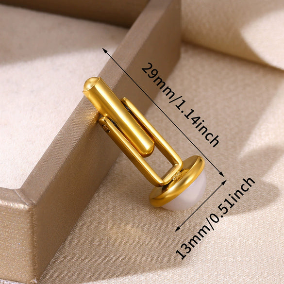 Men's Stainless Steel Cufflinks With Imitation Pearl And Golden Electroplating Letter Pattern