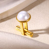 Men's Stainless Steel Cufflinks With Imitation Pearl And Golden Electroplating Letter Pattern