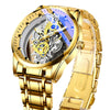 Men's Stainless Steel Doublesided Transparent Hollow Automatic Waterproof Luminous Quartz Watch With Round Dial