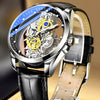 Men's Stainless Steel Doublesided Transparent Hollow Automatic Waterproof Luminous Quartz Watch With Round Dial
