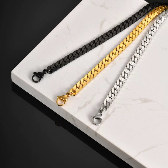Men's Stainless Steel Flat Foursided Chain Bracelet Fashion Style