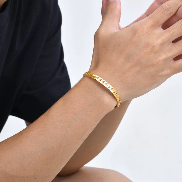 Men's Stainless Steel Flat Foursided Chain Bracelet Fashion Style