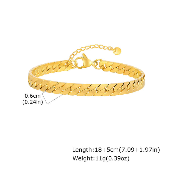 Men's Stainless Steel Flat Foursided Chain Bracelet Fashion Style