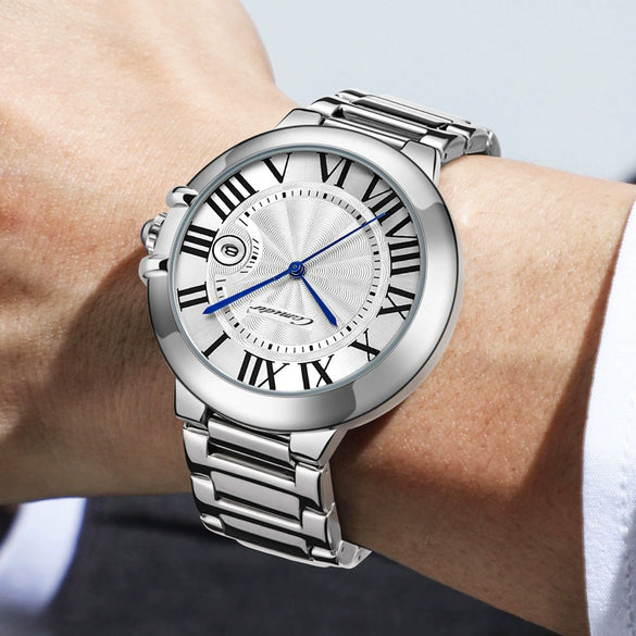Men's Stainless Steel Fully Automatic Imitation Mechanical Round Dial Waterproof Business Watch