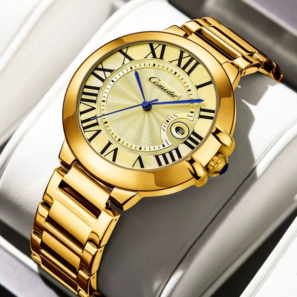 Men's Stainless Steel Fully Automatic Imitation Mechanical Round Dial Waterproof Business Watch