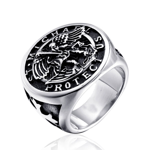 Men's Stainless Steel Geometric Cross And Eagle Ring Polished Metal Statement Ring For Unisex Wear