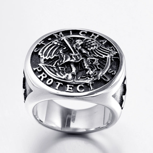 Men's Stainless Steel Geometric Cross And Eagle Ring Polished Metal Statement Ring For Unisex Wear