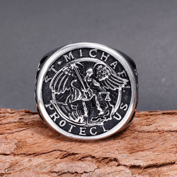 Men's Stainless Steel Geometric Cross And Eagle Ring Polished Metal Statement Ring For Unisex Wear