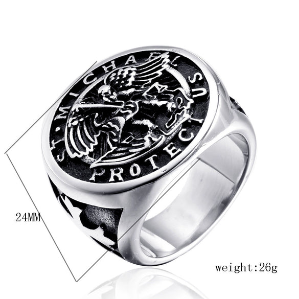 Men's Stainless Steel Geometric Cross And Eagle Ring Polished Metal Statement Ring For Unisex Wear