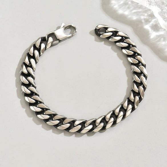 Men's Stainless Steel Geometric Cuban Chain Bracelet With Electroplated Finish In Hip Hop Style