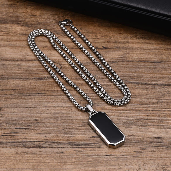 Men's Stainless Steel Geometric Pendant Necklace With Simple Lettering And Electroplating