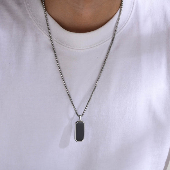 Men's Stainless Steel Geometric Pendant Necklace With Simple Lettering And Electroplating