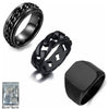 Men's Stainless Steel Geometric Threepiece Jewelry Set With Electroplating Seal Ring Decompression Chain Ring And Turning Ring In Black