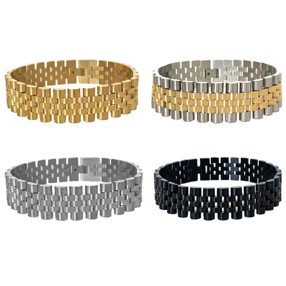 Men's Stainless Steel Geometric Wide Strap Bracelet With Gold Tone Multi Chain Design Electroplated Simple Jewelry