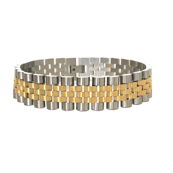 Men's Stainless Steel Geometric Wide Strap Bracelet With Gold Tone Multi Chain Design Electroplated Simple Jewelry