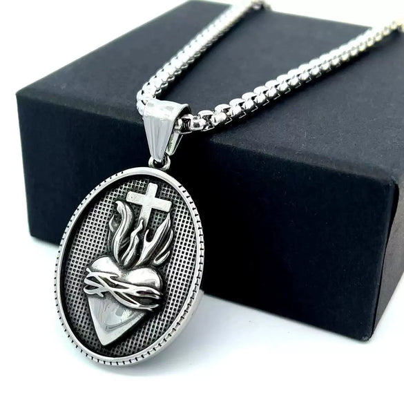 Men's Stainless Steel Heartshaped Pendant Necklace With Geometric Style And Polishing Process