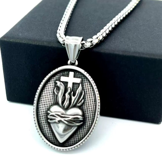 Men's Stainless Steel Heartshaped Pendant Necklace With Geometric Style And Polishing Process