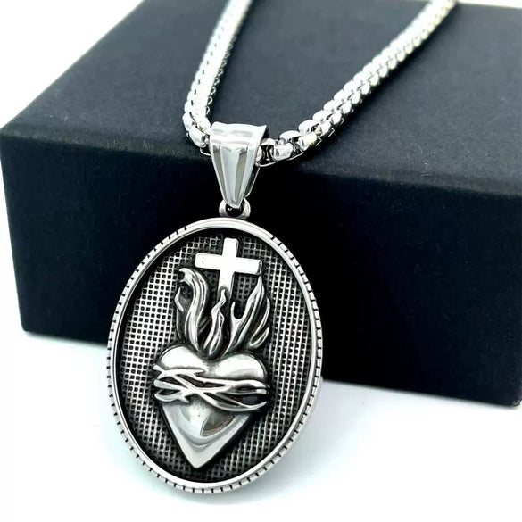 Men's Stainless Steel Heartshaped Pendant Necklace With Geometric Style And Polishing Process