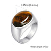 Men's Stainless Steel Inlaid Black Agate Geometric Oval Ring With Polish Finish