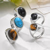 Men's Stainless Steel Inlaid Black Agate Geometric Oval Ring With Polish Finish