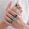 Men's Stainless Steel Inlaid Black Agate Geometric Oval Ring With Polish Finish