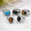 Men's Stainless Steel Inlaid Black Agate Geometric Oval Ring With Polish Finish