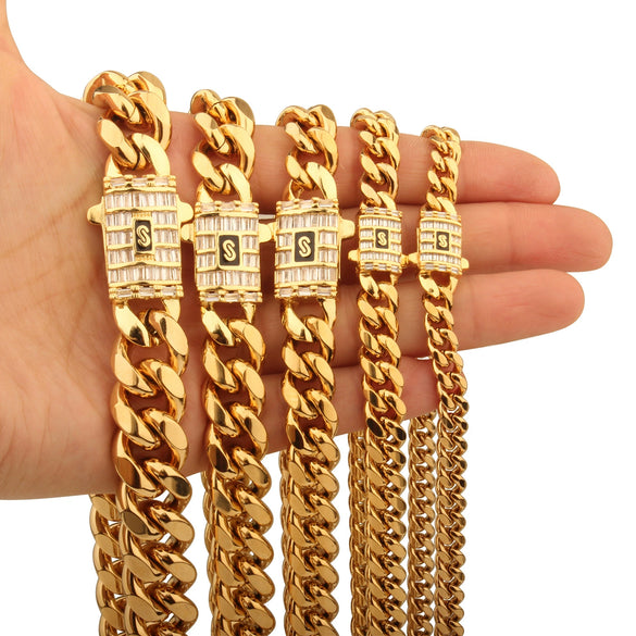 Men's Stainless Steel Jewelry Necklace With Cuban Chain Geometric Pattern Grinding And Electroplating Treatment