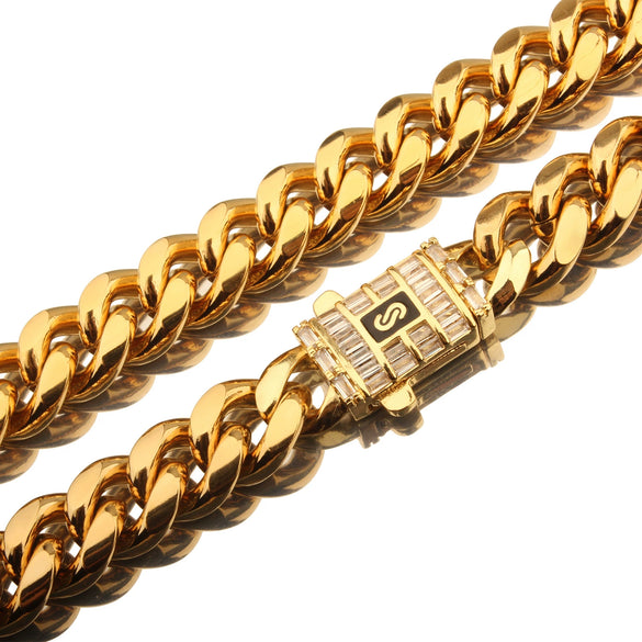 Men's Stainless Steel Jewelry Necklace With Cuban Chain Geometric Pattern Grinding And Electroplating Treatment