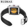 Men's Stainless Steel Leather Mechanical Casual Watch With Rectangular Dial And Sapphire Crystal Glass Mirror