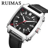 Men's Stainless Steel Leather Mechanical Casual Watch With Rectangular Dial And Sapphire Crystal Glass Mirror