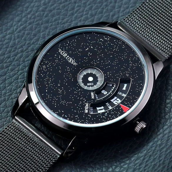 Men's Stainless Steel Mesh Belt Automatic Movement Round Dial Waterproof Leisure Watch