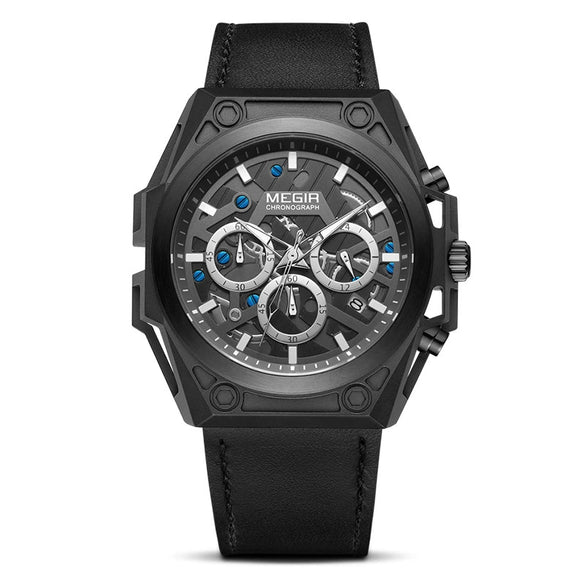 Men's Stainless Steel Multifunction Chronograph Waterproof Sports Quartz Watch With Round Dial