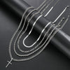 Men's Stainless Steel Multilayer Cuban Chain Cross Necklace With Geometric Pendant And Electroplated Finish