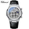Men's Stainless Steel Octagonal Business Quartz Watch With Calendar Moon Phase Chronograph Function