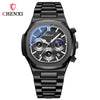 Men's Stainless Steel Octagonal Business Quartz Watch With Calendar Moon Phase Chronograph Function