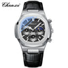 Men's Stainless Steel Octagonal Business Quartz Watch With Calendar Moon Phase Chronograph Function