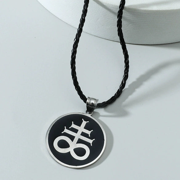 Men's Stainless Steel Plastic And Resin Pendant Leather Rope Necklace With Geometric Pattern