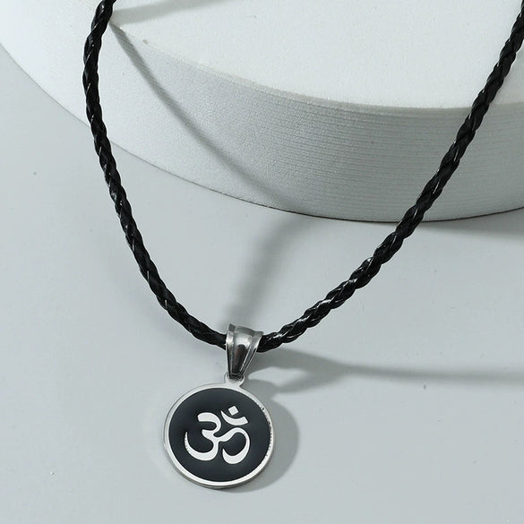 Men's Stainless Steel Plastic And Resin Pendant Leather Rope Necklace With Geometric Pattern