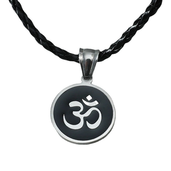 Men's Stainless Steel Plastic And Resin Pendant Leather Rope Necklace With Geometric Pattern