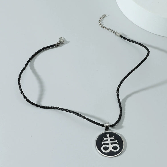 Men's Stainless Steel Plastic And Resin Pendant Leather Rope Necklace With Geometric Pattern