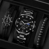 Men's Stainless Steel Quartz Watch Bracelet Set Fashion Round Dial With Printed Logo And Horseshoe Buckle