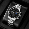 Men's Stainless Steel Quartz Watch Bracelet Set Fashion Round Dial With Printed Logo And Horseshoe Buckle