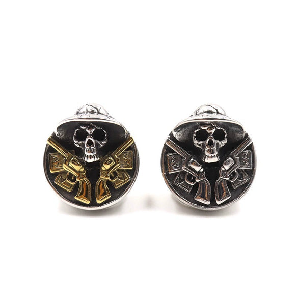 Men's Stainless Steel Retro Skull Ring With Double Gun Pattern And Electroplating