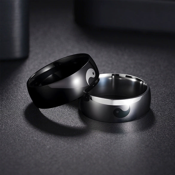 Men's Stainless Steel Ring With Geometric Pattern And Gossip Yin And Yang Fish Design Electroplated