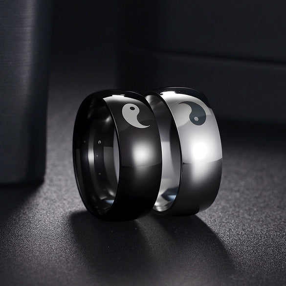 Men's Stainless Steel Ring With Geometric Pattern And Gossip Yin And Yang Fish Design Electroplated