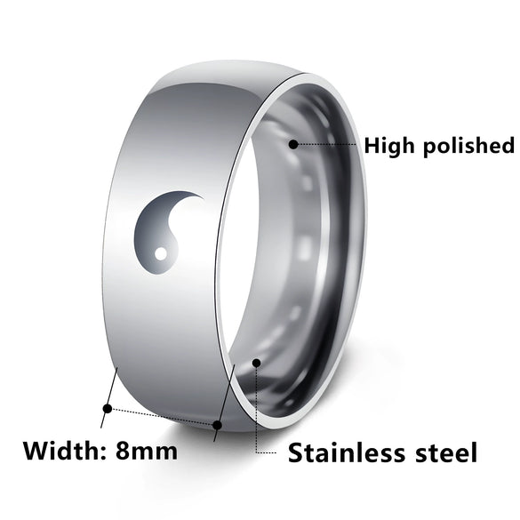 Men's Stainless Steel Ring With Geometric Pattern And Gossip Yin And Yang Fish Design Electroplated