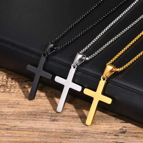 Men's Stainless Steel Sand Face Cross Pendant Necklace Electroplated