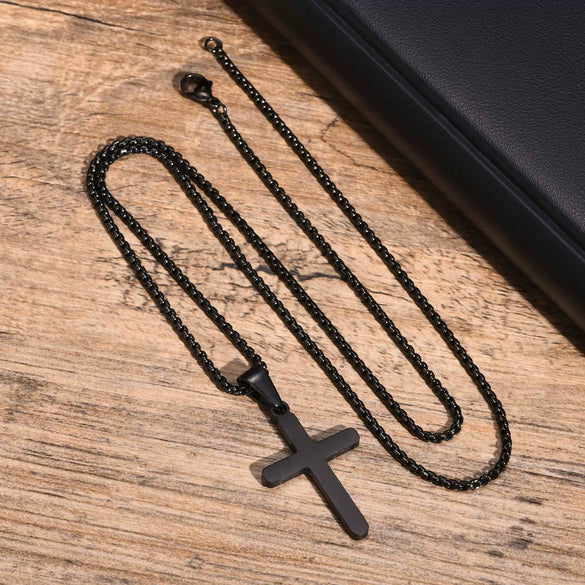 Men's Stainless Steel Sand Face Cross Pendant Necklace Electroplated