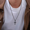 Men's Stainless Steel Sand Face Cross Pendant Necklace Electroplated