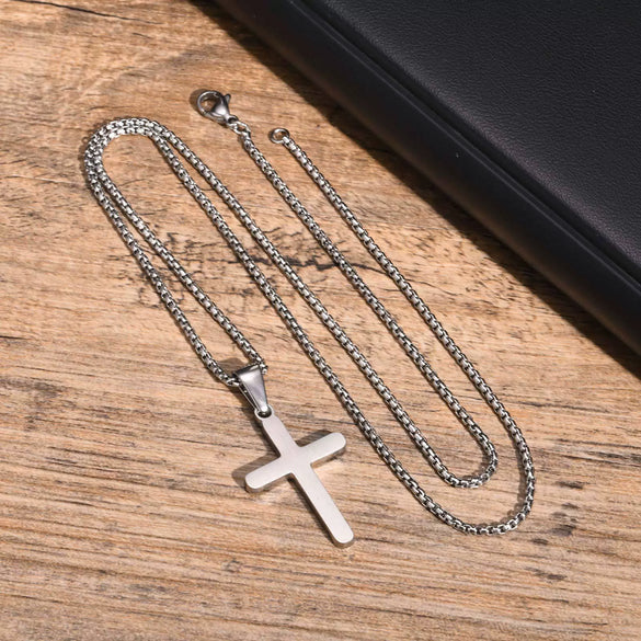 Men's Stainless Steel Sand Face Cross Pendant Necklace Electroplated